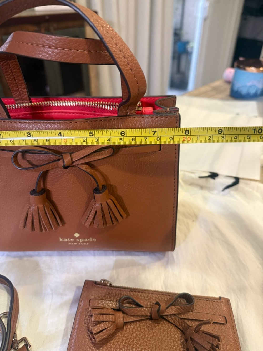 kate spade brown leather satchel with tassel bow - Picture 5 of 10